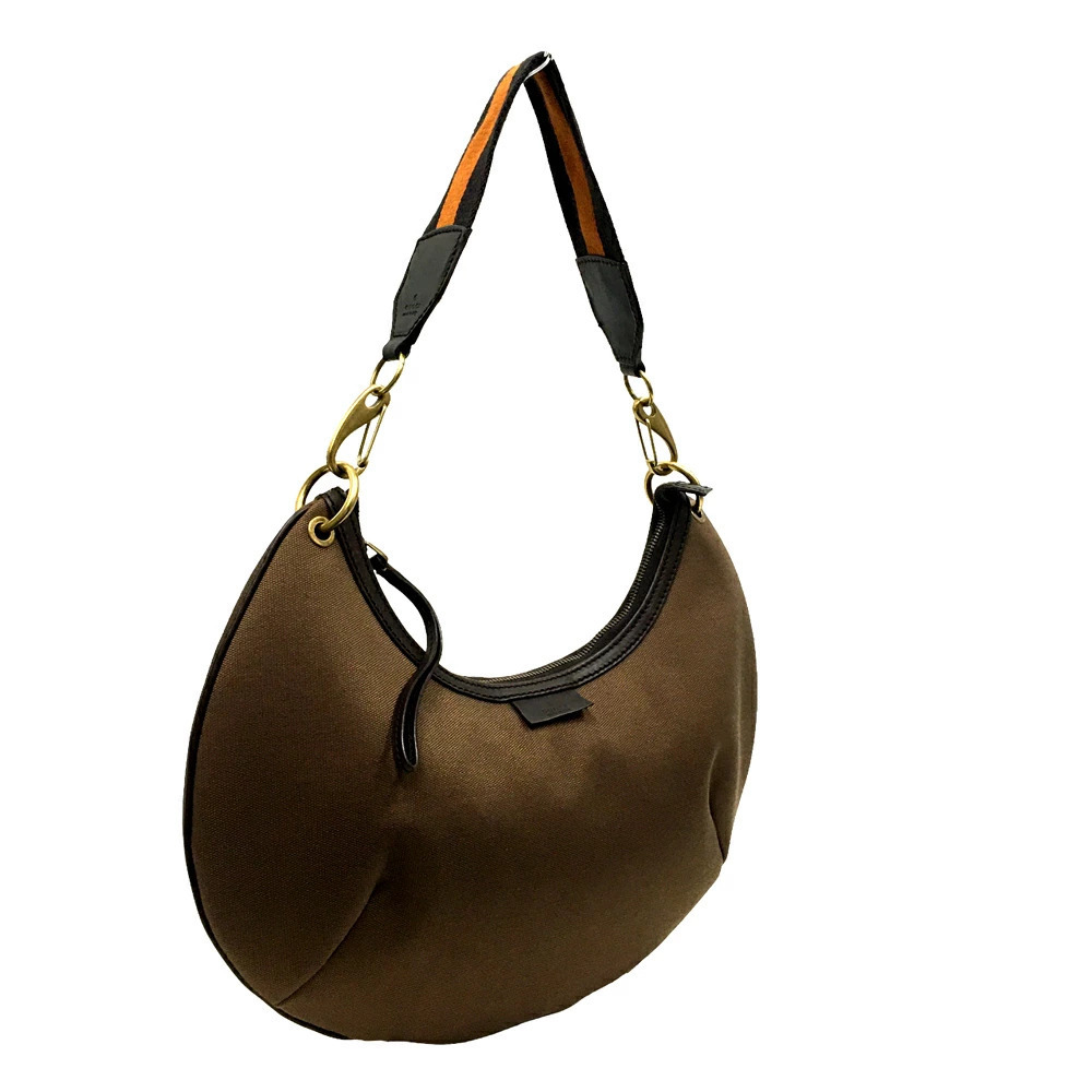 Gucci One Shoulder Hobo Bag Shoulder Handbag Canvas Brown Orange Leather